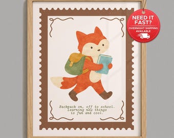Kids School Poster, Fox Back to School Educational Wall Art Print