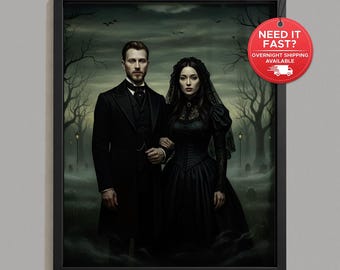 Custom Gothic Victorian Portrait From Photo, Personalized Vampire Halloween Artwork, Spooky Pet & Family Portrait, Gothic Wall Art