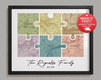 Personalized Family Map Puzzle, Custom Family Location Wall Art