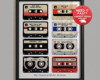 Personalized Cassette Tape Wall Art, Custom Song List Music Print