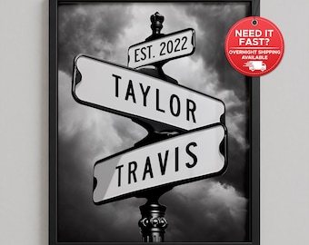 Personalized Established Street Name Sign, Custom Couple Name Art