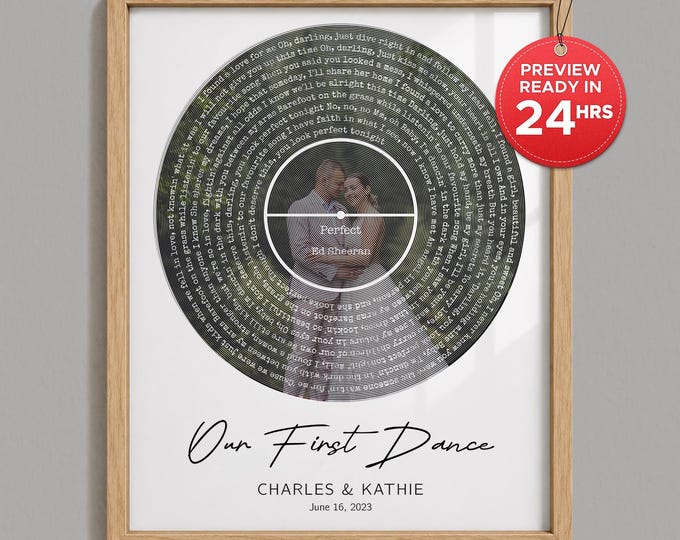 Personalized Vinyl Record Lyrics Wall Art, Our Song Gift, Wedding Song & First Dance Keepsake, Paper Anniversary Gift