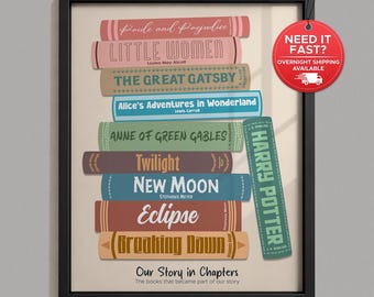 Personalized Book Stack Wall Art, Custom Book Titles and Authors