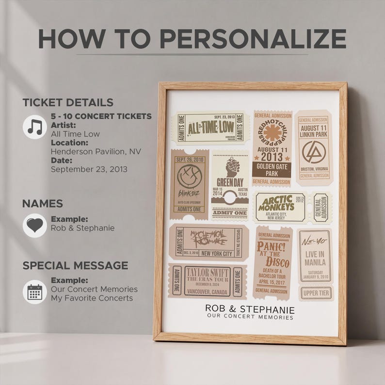 Personalized Concert Ticket Print, Retro Music Poster Gift afbeelding 3