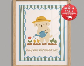 Kids Gardening Poster, Garden Animal Wall Art, Nature Learning Print