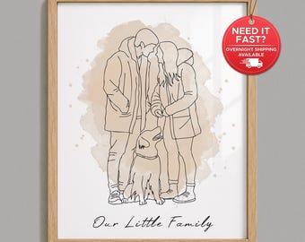 Custom One Line Family Portrait From Photo, Couple & Pet Art Print