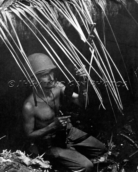 Wwii Marine Guadalcanal Marine Wwii Photo War Photo Marine In Battle History Vintage Military Wall Art Black And White War - 