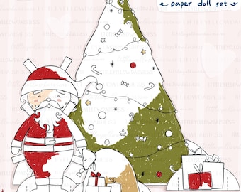 Santa Claus Paper Doll Set, Printable Christmas Coloring Papers, Holiday Crafts For Kids, Christmas Tree, Santa Claus, Instant Download, PDF