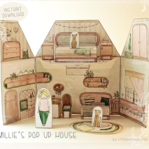 Printable Dollhouse, Pop Up Paper House, Portable, Foldable, DIY, Coloring, Party Activities, Doll House Kit, 8.5x11inch, Instant Download
