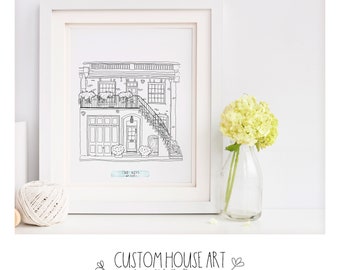 Custom House Sketch-Personalized Home Drawing-New Home Gift-Line Art-Minimalists-Hand Drawn Art-Black and White Home Sketch-Realtor Gift