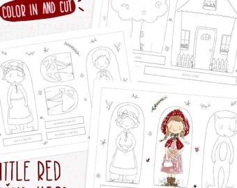 Fairy Tale Paper Doll Coloring Sheets Little Red Riding Hood, Printable Crafts For Kids, Instant Download, PDF