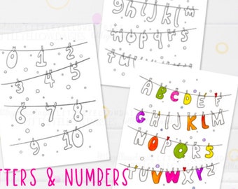 Letters And Numbers Coloring Pages, Alphabet Coloring Book, Kids Activities, Classroom, School Crafts, Printable PDF, Instant Download