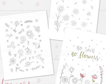 Flowers Coloring Pages, Spring Coloring Book, Floral, Activities For Kids, Mother's Day Card, Nature, Leaves, Roses, Daisies, Printable PDF