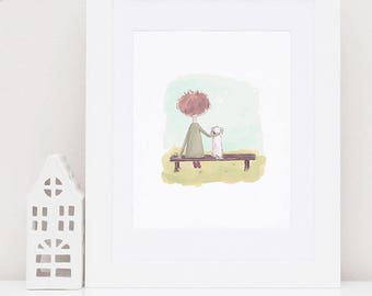 Printable Nursery Decor, Boy Nursery Art, Kids Illustration, Boy And Dog, Printable Art, Nursery Wall Decor, Childrens Nursery Wall Art