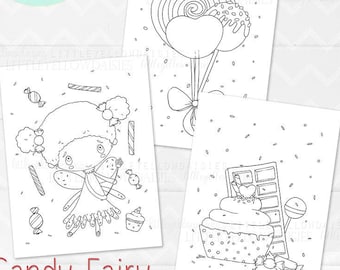 Candy Fairy Coloring Pages, Activities For Kids, Cute, Sweets Coloring Sheets, Cupcake, Chocolate, Lollipops, Sheets to Color, Printable PDF