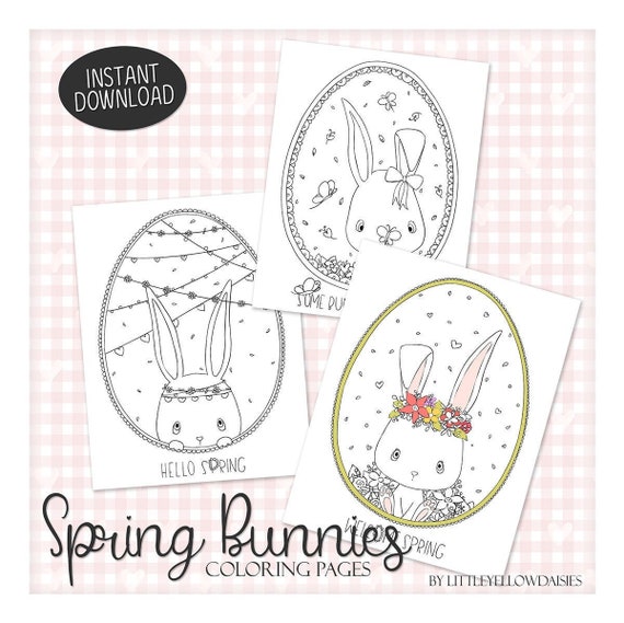 Download Spring Coloring Pages Cute Little Bunnies Easter Coloring Etsy