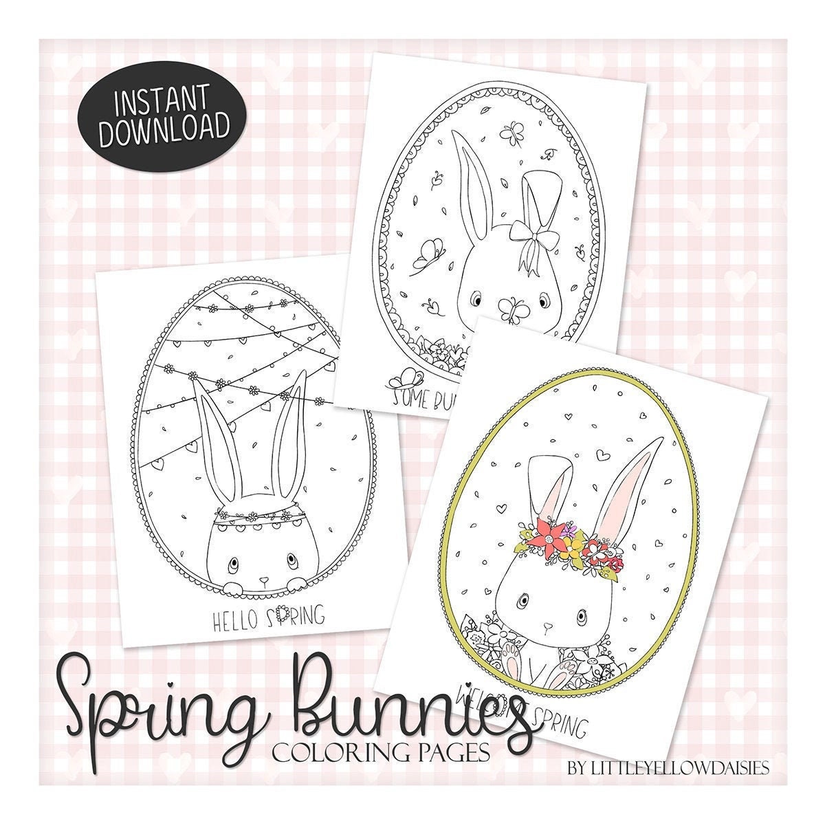 Download Spring Coloring Pages Cute Little Bunnies Easter Coloring Etsy