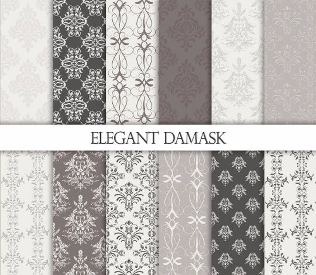 Gray Damask Digital Paper Elegant Printable Vintage Etsy