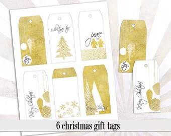 Christmas Gift Tags-Gold/White/Glitter Printable Christmas Tags-Digital Gift Tags-Holiday Favor Tags-New Years Tags-Scrapbooking