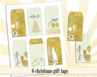 Printable Christmas Gift Tags-Gold Glitter Mint Green-Christmas Gift Tags-Digital Tags-Holiday Printable Tags-Vintage Tags-Scrapbooking