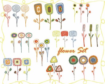 Flower ClipArt-Hand Drawn Clip Art-Retro Flower ClipArt Set-Spring Clipart-Flower Graphics-Flower Images-Spring Clip Art-Spring Graphics