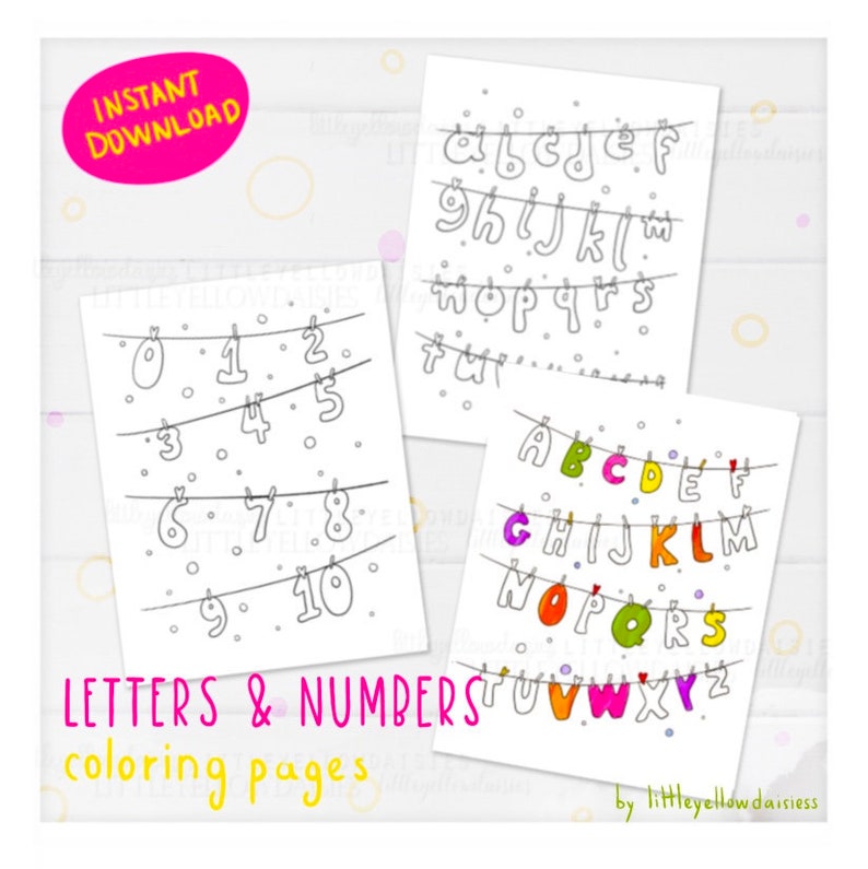 Letters And Numbers Coloring Pages, Alphabet Coloring Book, Kids Activities, Classroom, School Crafts, Printable PDF, Instant Download image 1