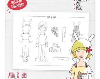 Paper Doll Set, Aria And Kiki, Dress Up Games, Creative Crafts, Children Activities, Color Your Own, Instant Download, Printable, PDF, JPG