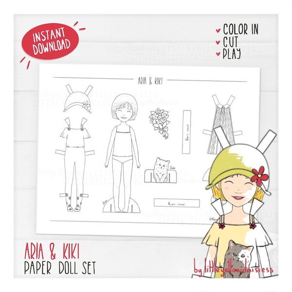 Paper Doll Set, Aria And Kiki, Dress Up Games, Creative Crafts, Children Activities, Color Your Own, Instant Download, Printable, PDF, JPG