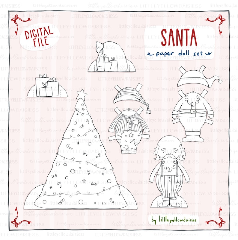 Santa Claus Paper Doll Set Printable Christmas Coloring Etsy
