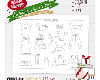 Christmas Shopping Set For Paper Dolls, Holidays Crafts, Girls Games, Instant Download, Printable PDF