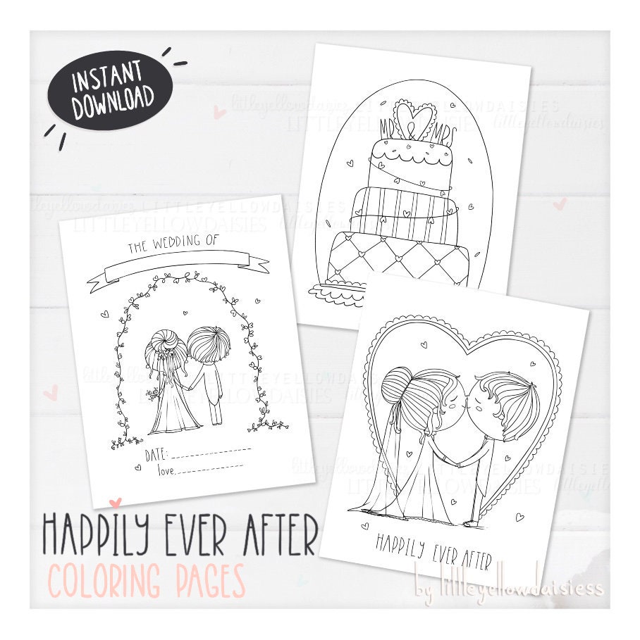 Wedding Coloring Pages Bride And Groom Kids Coloring Book Etsy 日本