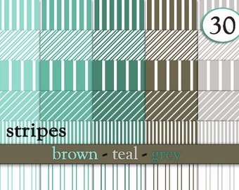 Striped Digital Papers Teal,Green,Brown,Grey Stripes Background Paper Scrapbooking Paper- Instant Download