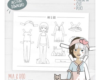 Dress Up Paper Doll Set, Mia And Boo ,Printable Games For Girls, Coloring Pages, Last Minute Gift, Instant Download, Printable JPG