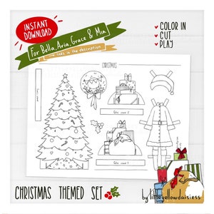 Christmas Set For Paper Dolls, Color In Pages, Kids Creative Games, Instant Download, Printable PDF