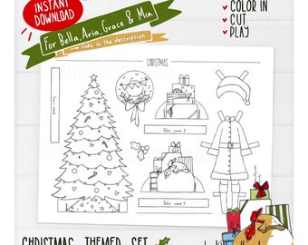 Christmas Set For Paper Dolls, Color In Pages, Kids Creative Games, Instant Download, Printable PDF