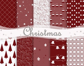 Christmas Digital Paper Set Of 10 Red,White Christmas Printable Paper Christmas Background Holiday Paper Red Christmas Scrapbooking Papers