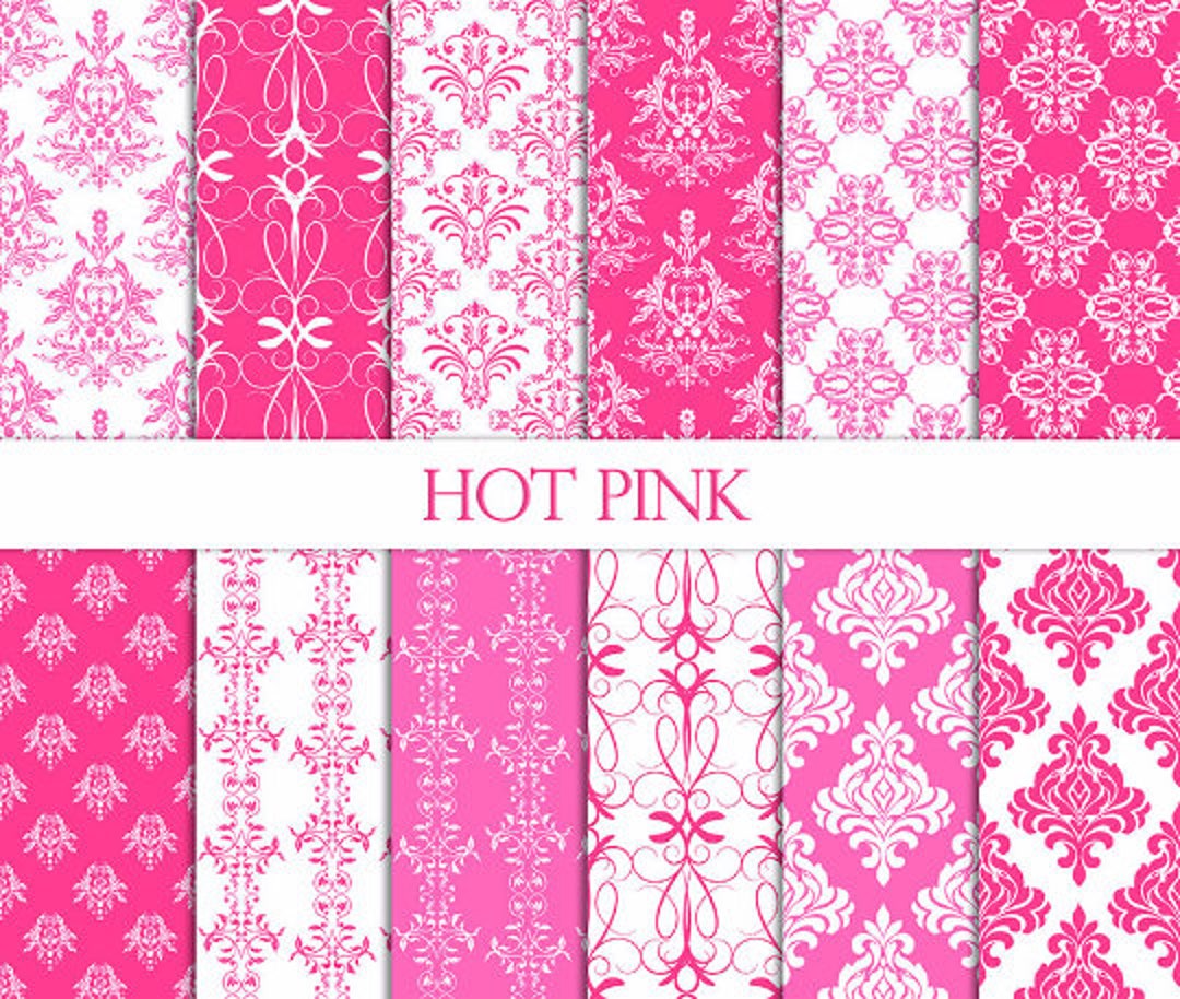 Pink Damask Digital Paperhot Pink Damask Printabledeep Pink Etsy