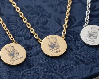 Personalisierte Teddy Bär Lesung Mini Anhänger Halskette | Buch-Liebhaber-Schmuckgeschenk