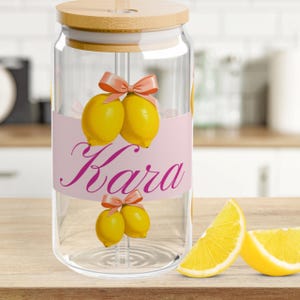 Sipper Glass Personalized Lemon Cup with Straw Custom Name Coquette Aesthetic Gift for Her Summer Party Favor Cute Iced Coffee Tumbler