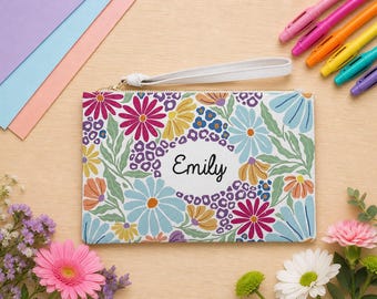 Personalisierte Blumen Stiftetasche |  Personalisierte Vegan Leder Tasche für Stifte