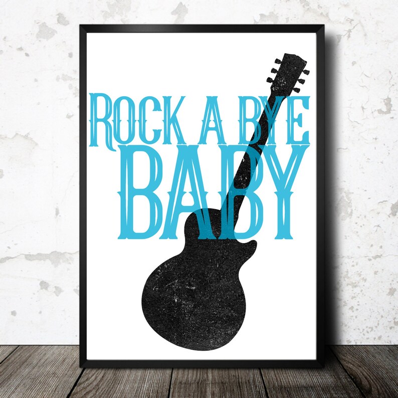 Printable Rock N Roll Nursery Art Rock a Bye Baby Sign Etsy