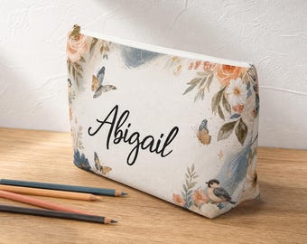 Personalisierte wunderliche Blumen Schmetterling Stift Tasche | Personalisierte Federmäppchen, Schultasche mit Namen