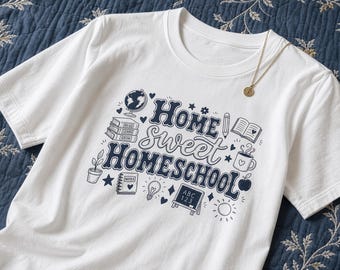 Home Sweet Homeschool T-Shirt | Homeschooling Graphic Tee, Doodle Art shirt
