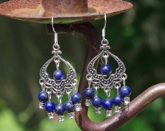Lapis Lazuli Turban Earrings ~ Chandelier Earrings ~ Blue Stone Jewellery