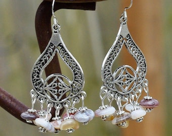 Botswana Agate Chandelier Earrings ~ Freeform Stone Beads ~ Boho Jewellery ~ Earth Tones ~ One of a Kind