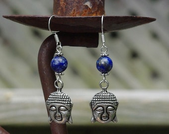 Lapis Lazuli Buddha Earrings ~ Tibetan Charm Buddha