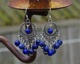 Lapis Lazuli Waterfall Earrings ~ Chandelier Earrings ~ Semi Precious Stone Jewellery ~ Statement Earrings