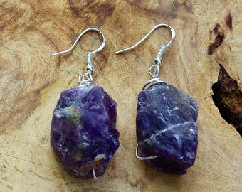 Raw Amethyst Earrings ~ Statement Earrings ~ Semi Precious Stones ~ One of a Kind ~ OOAK