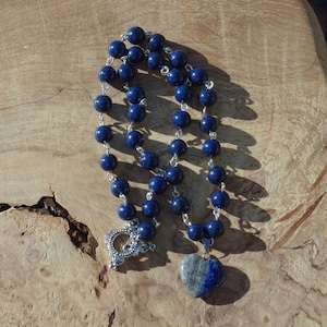Lapis Lazuli Heart Necklace ~ Stone Heart Pendant ~ Hand Wired