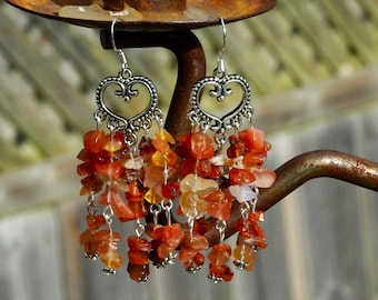 Carnelian Earrings ~ Orange Red Chip Stones ~ Tumbling Orange Stones ~ Statement Jewellery